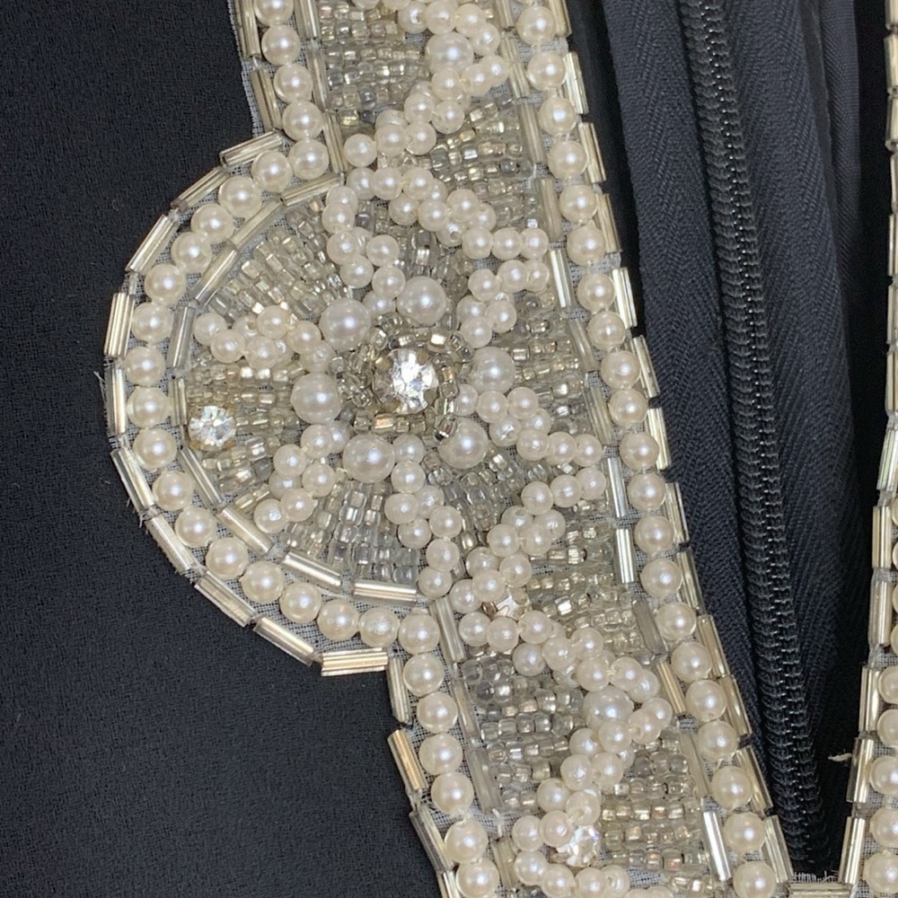 Vintage Pearl Beaded Rhinestone Jeweled Neckline Embellished Lined Shift Dress M - Picture 8 of 17